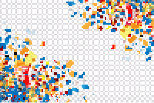 Abstract background with many falling tiny colorful confetti pieces for party and anniversary