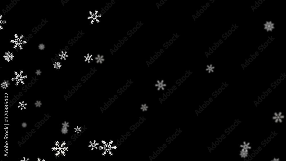 Snow Snowfall Snowflake Particles Seamlessly Loop Black Alpha Green Screen Animation. Snowflakes In A Snowstorm. White snowflakes flying in air. Snow flakes