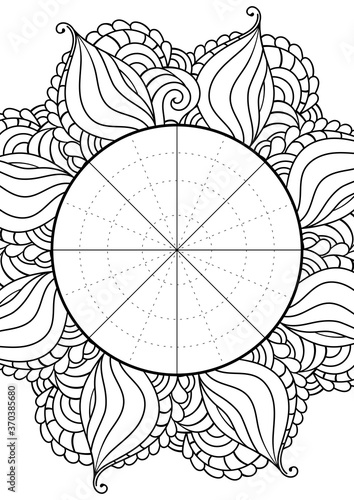 Wheel of Life. Life balance wheel radial diagram. Psychology and coaching tool for self development. Personal purposes chart with elegant zendoodle design