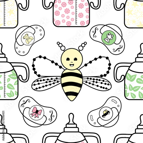 Seamless Pattern. Children's rattles. Contour drawing