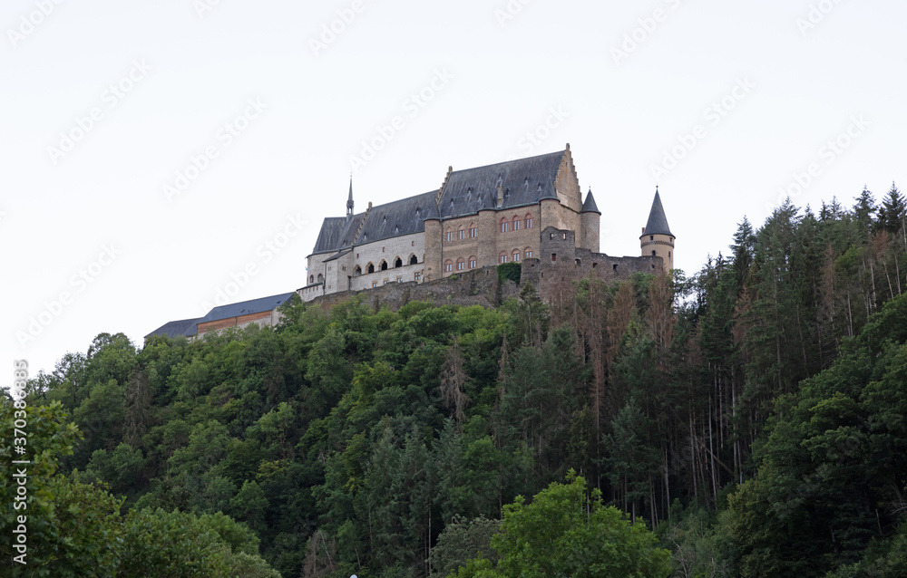 Vianden, Luxembourg on july 21, 2020: The old and restored Vianden castle