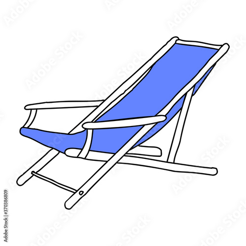 Beautiful hand drawing deck chair is on a white background on the beach in summer