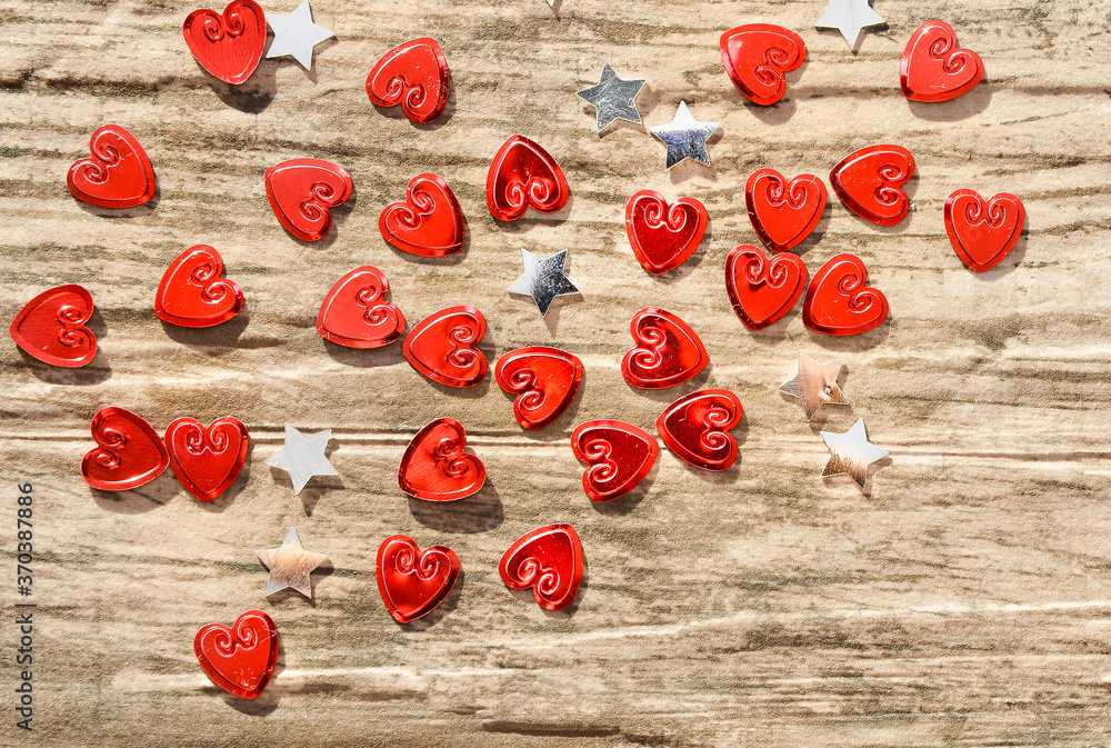 Red hearts on a brown background Red hearts on a brown background