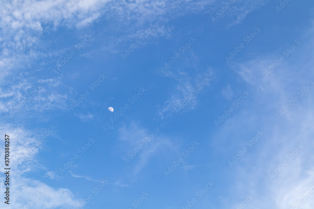 Blue sky with clouds and moon, Sky background image
