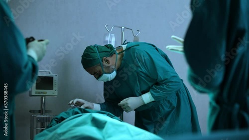 The doctor was blindfolded to the deceased patient in the hospital. photo