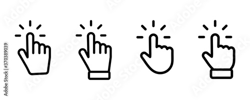 Set of Hand pointer symbol in trendy flat style. Computer mouse click cursor. Click cursor collection. Clicking finger. Hand pointer icon. Cursor photo