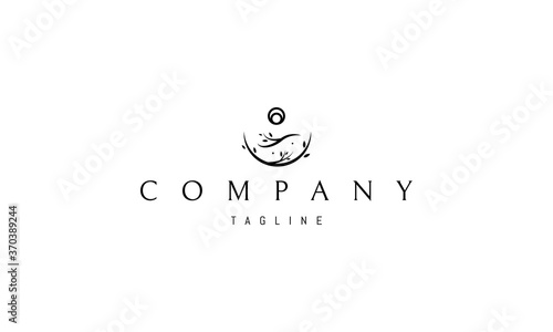 Vector logo on which an abstract image of a nest in the form of a meditating person.