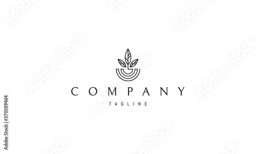 Vector logo on which an abstract image of a flower pot and plants in a linear style.