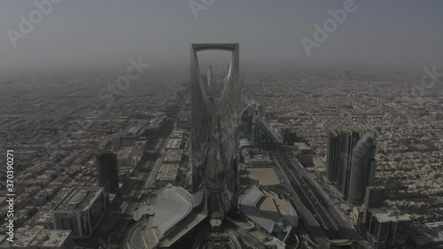 Riyadh, Saudi Arabia 09-08-2020 : Aerial view of Riyadh downtown with landscape view Kingdom tower and King Fahd road photo