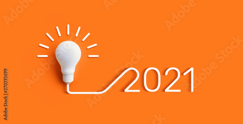 2021 Creativity and inspiration ideas concepts with lightbulb on pastel color background.