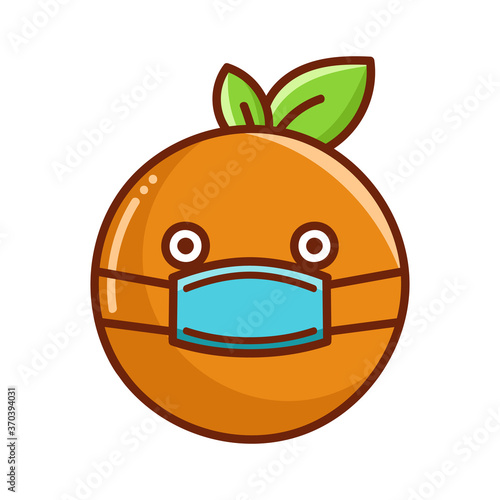 kawaii orange wearing mask cartoon illustration photo
