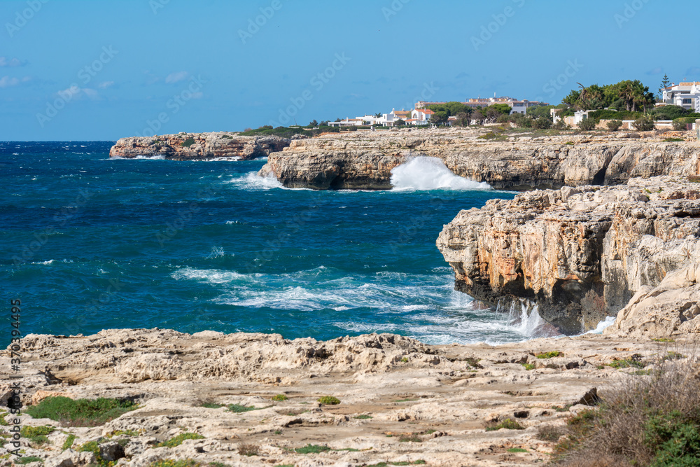 Rocky coast of west Menorca, Ciutadella port. Menorca, Spain