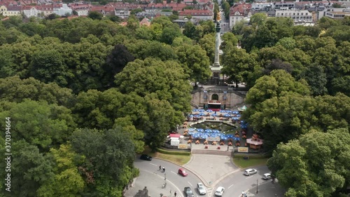 Aerial Footage of the Friedensengel or Peace Angel in Munich, Germany photo