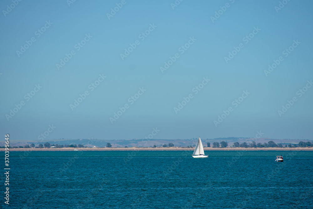 sailing boat in the bay of Cadiz, Andalusia. Spain. Europe
