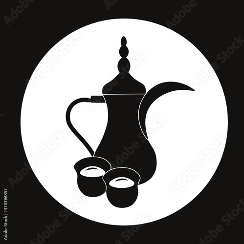 logo vector illustration arabic Emirati Saudi coffee kettle teapot and cups drink design icon for web site black and white