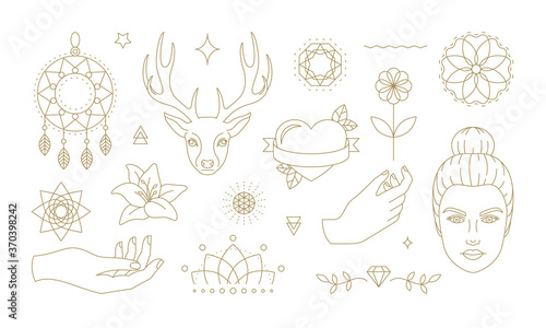 Various outline symbols and signs of femininity