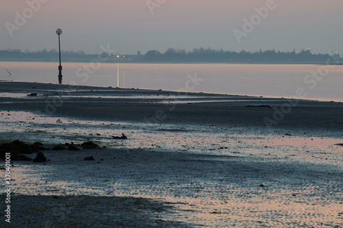 sea and beach at sunset