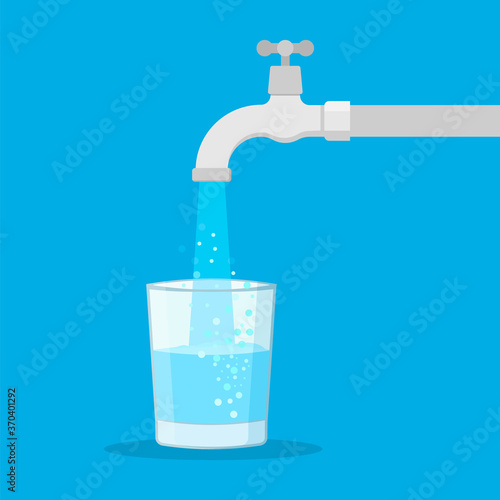 Fotografie, Obraz Water tap with glass. Filling cup beverage. Vector illustration.