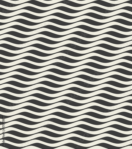 Seamless pattern with wavy stripes. Monochrome repeating background. Vector illustration