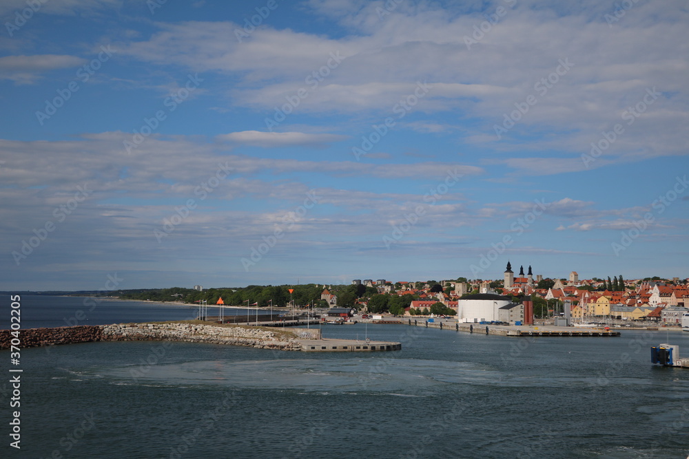 Old town of Visby view from a ferry at Gotland, Sweden