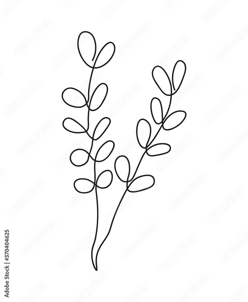 One line continuous of leaves, single line drawing art, tropical leaves,  botanical leaf isolated, simple art design, abstract line, vector