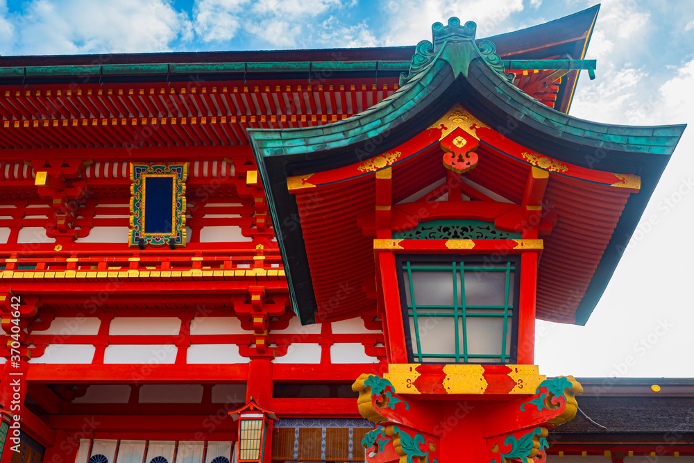 Japanese architecture. A fragment of a red Buddhist temple in Kyoto. Temple of pure water in Japan. Kiyomizu Dera Temple. Sights Of Japan. Guide to East Asia. Buddhism.