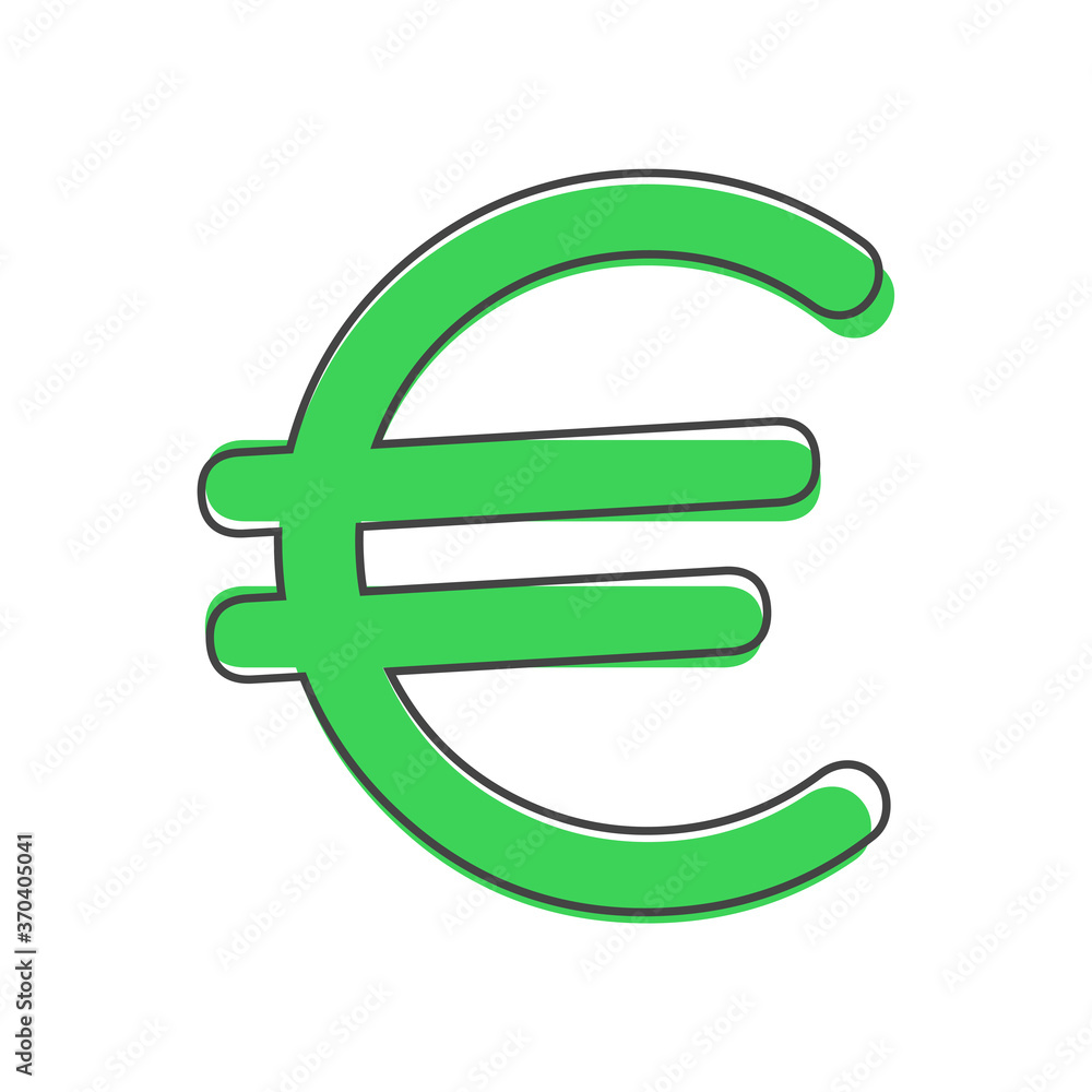 Vector image of the euro sign on gray background. Flat image euro cartoon style on white isolated background. Vector image of the euro sign on gray background. Flat image euro cartoon style on white isolated background.