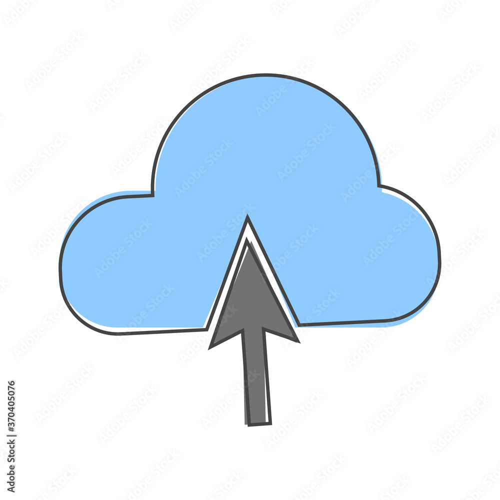 Upload icon on gray background. Load symbol cartoon style on white isolated background. Upload icon on gray background. Load symbol cartoon style on white isolated background.