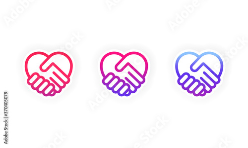 Handshake in the form of heart. Handshake sticker icon set. Symbol friendship day, love. Vector on isolated white background. EPS 10.