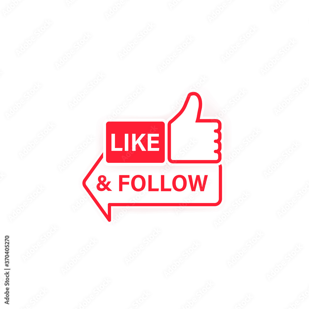 Like and follow icon. Thumbs Up. Social network symbol in flat style with shadow. Vector on isolated white background. EPS 10. Like and follow icon. Thumbs Up. Social network symbol in flat style with shadow. Vector on isolated white background. EPS 10.