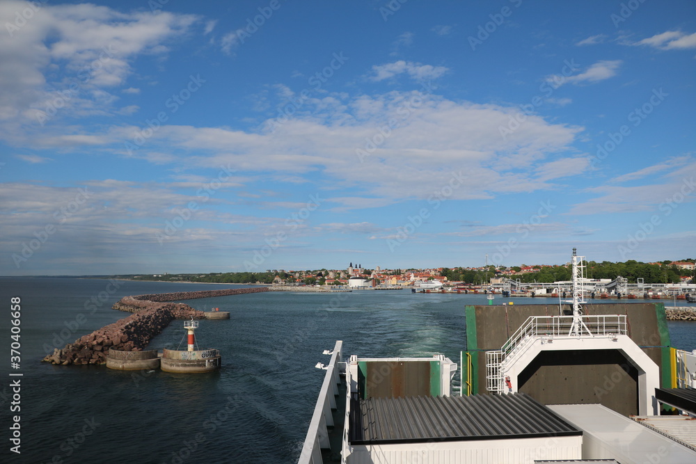 Obraz premium View to Visby at Gotland from a car ferry, Sweden