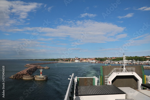 View to Visby at Gotland from a car ferry, Sweden