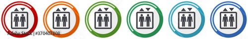 Elevator, lift icon set, flat design vector illustration in 6 colors options for webdesign and mobile applications