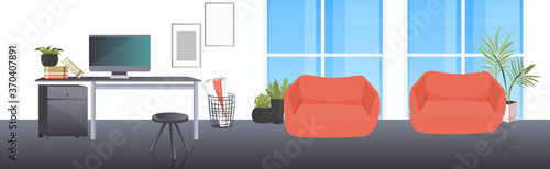 office workplace desk social distancing coronavirus epidemic protection self isolation concept modern cabinet interior horizontal vector illustration