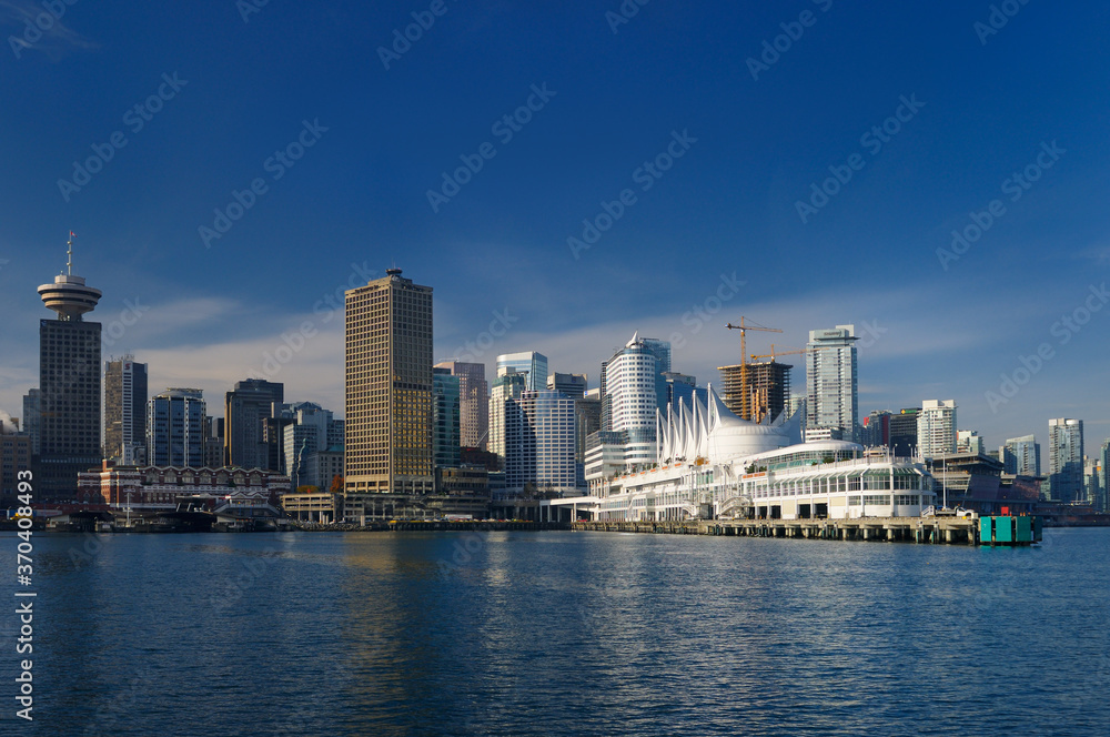 Canada Place and Vancouver waterfront with Harbour Centre and Seabus terminal