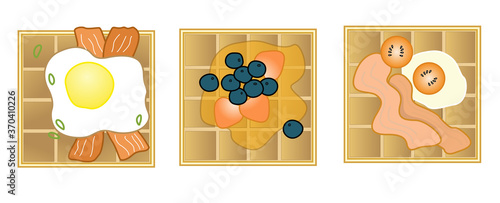 Set of breakfast waffles with sweet
 and hearty filling. Vector illustration