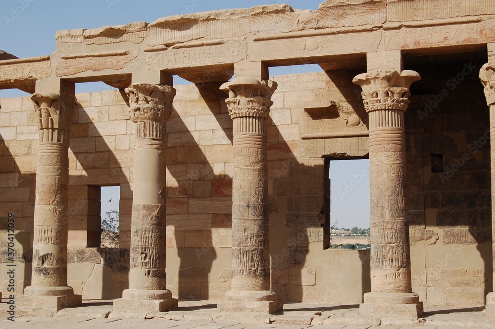 Ancient columns of Philae Temple, Aswan, Egypt