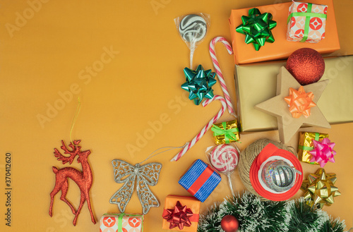 Gift wrapping in gift paper, top view