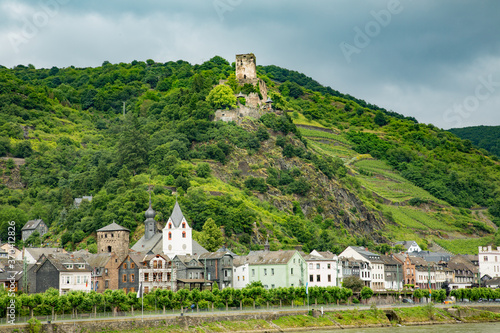 The ruins of the Gutenfels Castle is on a hill above the Rhine River and the village of Kaub, Germany photo