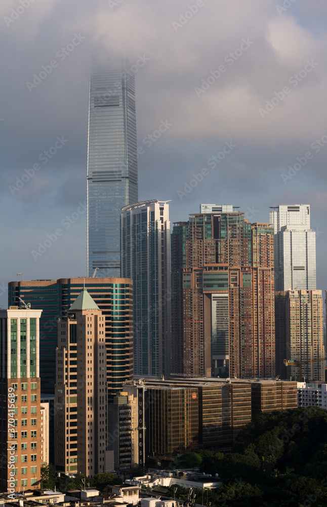 Obraz premium hong kong skyline with sunset