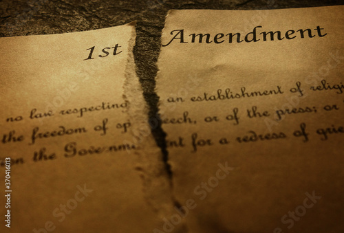 The First Amendment of the US Constitution, torn in half photo