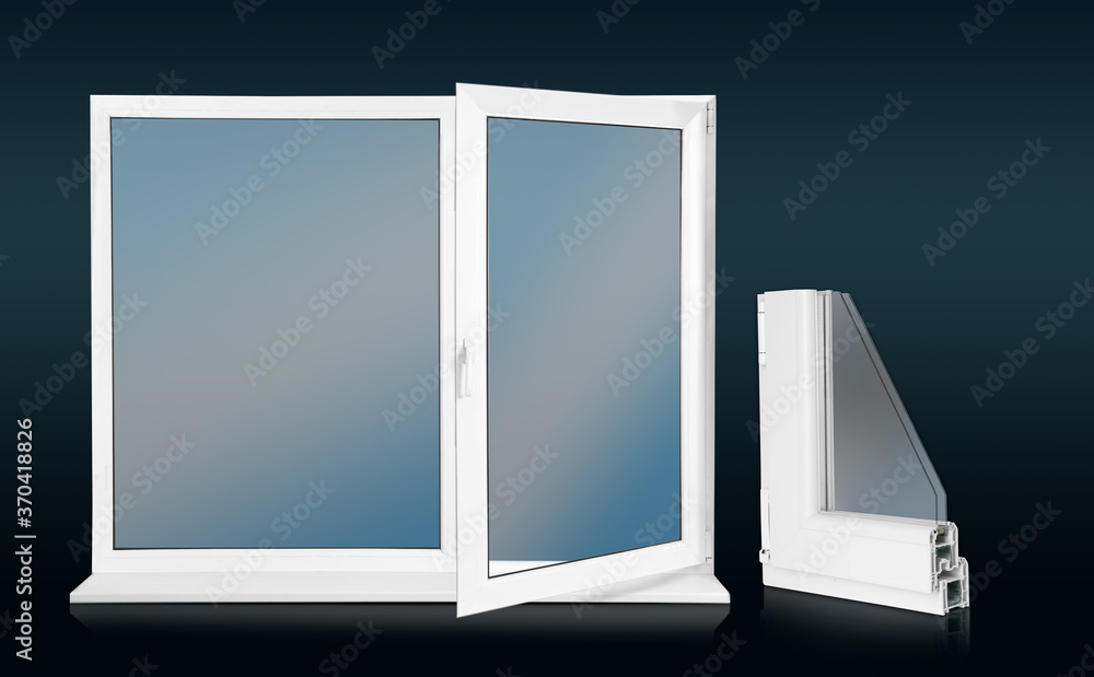 Window and sample of profile on dark background Window and sample of profile on dark background