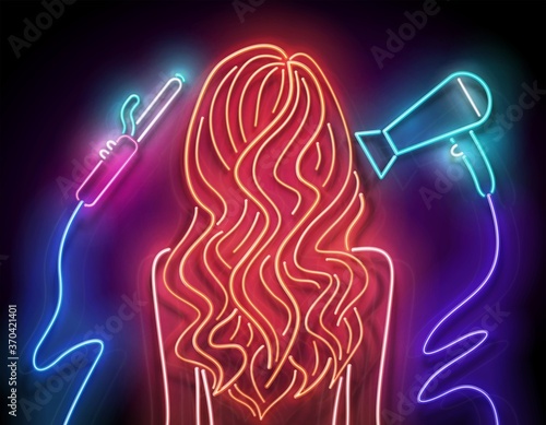 Glow Beautiful Woman Silhouette with Wavy Red Hair
