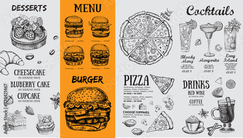 Restaurant brochure, menu, template design. Food flyer.
