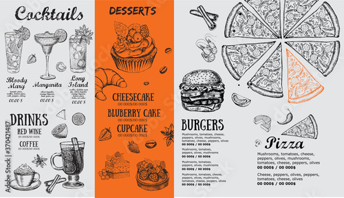 Restaurant brochure, menu, template design. Food flyer.