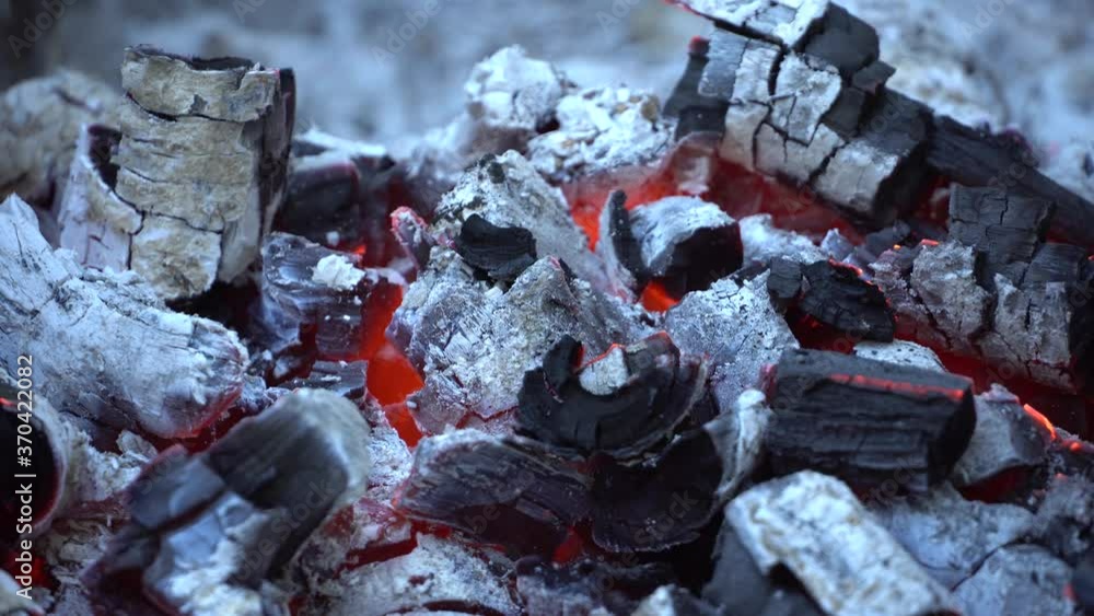 Coals burning for BBQ, smoldering and glowing in grill, for preparing meat grilled, barbecue Coals burning for BBQ, smoldering and glowing in grill, for preparing meat grilled, barbecue