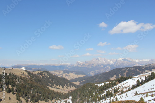 blue sky mountain view with snow