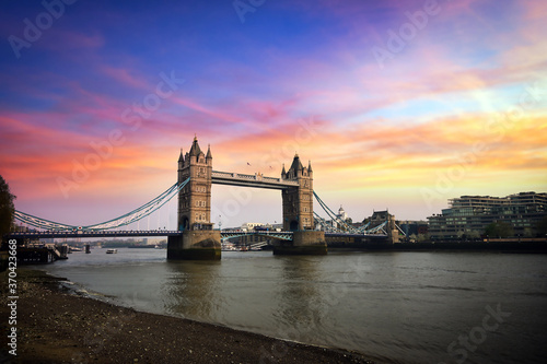 Tower Bridge over the River Thames at sunset in London  UK.