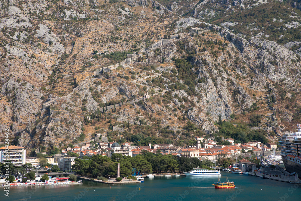 The church of Our Lady of Remedy and the defensive walls of the historic walled town of Kotor, Montenegro
