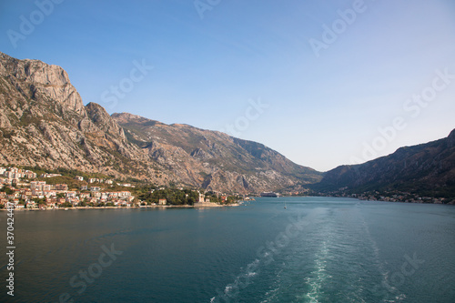 View of the picturesque mountains and towns around the bay of Kotor  Montenegro